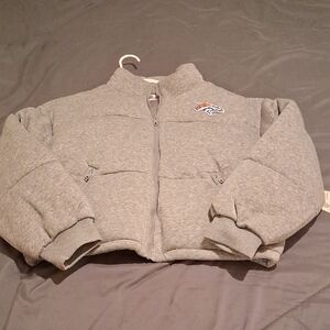 Gray Puffer Crop Jacket with Broncos Logo